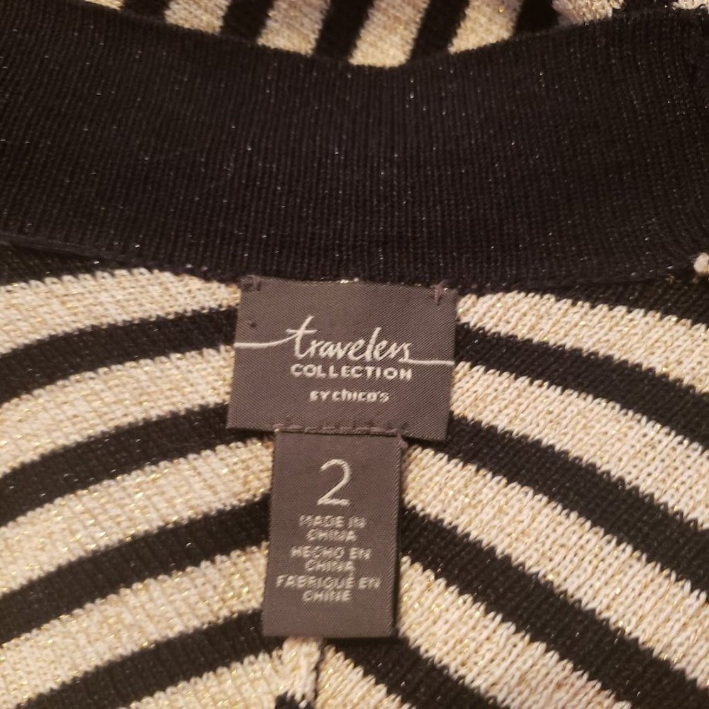 Chicos  sz 2 (L) Travelers Women's Cardigan Sweater Size Black White Gold - Picture 4 of 7